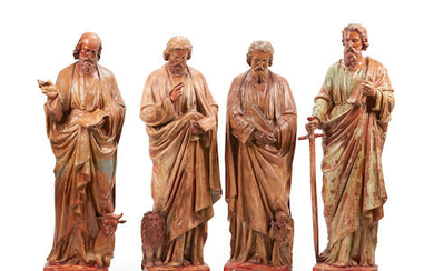 A set of four Continental painted and carved wood figures of the four apostles