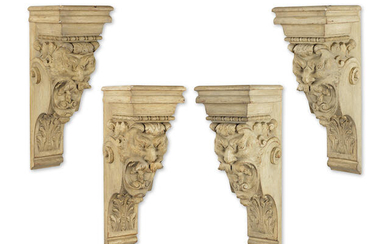 A set of four George II style cream-painted wall brackets