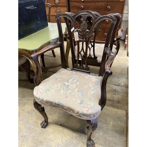 A set of six George III style mahogany dining chairs (two wi...