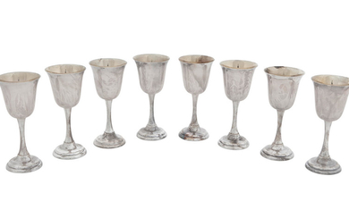A set of sterling silver goblet and cordial cups