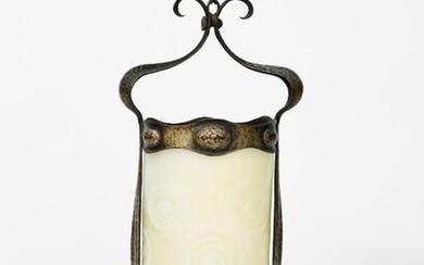 A silvered-copper hall lantern, with cylindrical vaseline glass shade unsigned, 42cm. high