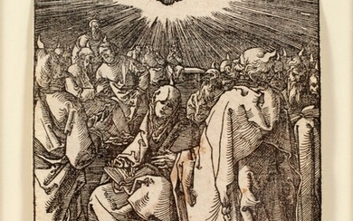 ALBRECHT DURER (GERMAN, 1471-1528), WOODCUT ON PAPER, H 4 7/8", L 3.75", "PENTECOST FROM THE SMALL PASSION"