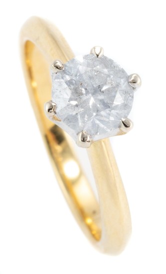 AN 18CT GOLD SOLITAIRE DIAMOND RING; claw set with a round brilliant cut diamond estimated as 0.96ct, P3, size M, wt. 4.04g.
