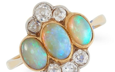 AN ANTIQUE ART DECO OPAL AND DIAMOND RING set with a