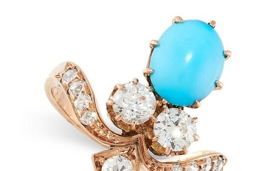 AN ANTIQUE TURQUOISE AND DIAMOND TIARA RING in yellow