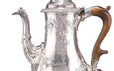 AN OLD SHEFFIELD PLATE COFFEE POT, pear-shaped with