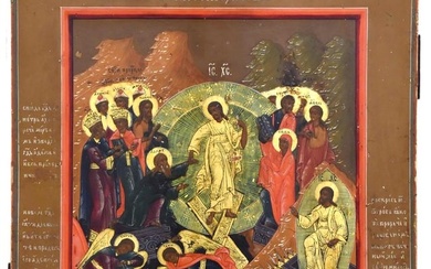 ANTIQUE 19TH C RUSSIAN ORTHODOX ICON OF RESURRECTION
