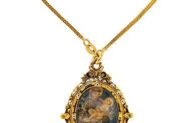 ANTIQUE, YELLOW GOLD AND ENAMEL RELIQUARY PENDANT