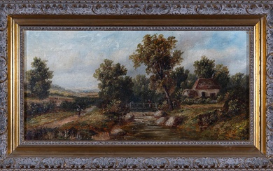 ARTIST UNKNOWN C19th English school, Landscape, oil on canvas, 19 x 39cm Frame size 30 x 50c