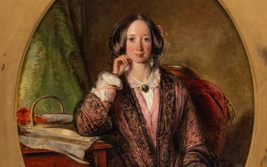 Abraham Solomon, A. R. A. (English, 1824-1862) Oil on Canvas Ca. 1850, "Portrait of Charlotte