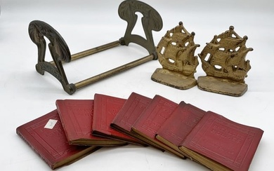 Adjustable Book Rack & Cast Iron Bookends/Books