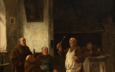 Adolf Humborg (Austrian, 1847-1921) Oil on Canvas, 1883, "Close Harmony in the Cloister Kitchen", H