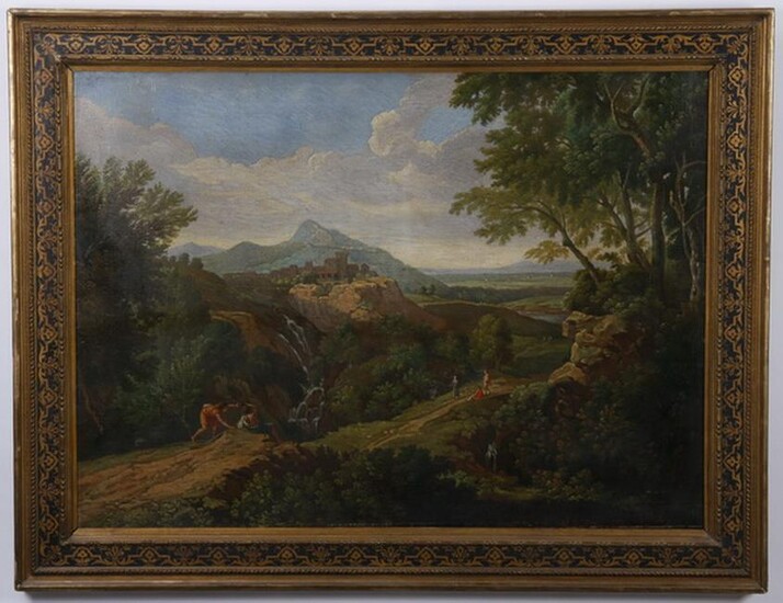 After Gaspard Dughet, 19th c. O/c landscape