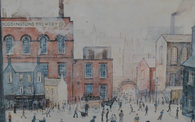 After Laurence Stephen Lowry (1887-1976, British), coloured print, 'Boddington's Mild', framed and