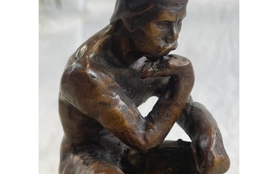 After Rodin, Thinker Bronze Desk Sculpture