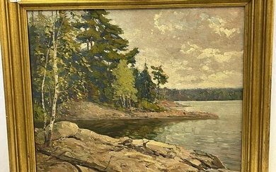 Alexander Friedman 1933 Oil Painting of Wooded Lake Scene