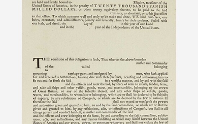 [American Revolution] [Franklin, Benjamin] Printed Privateers Bond Form