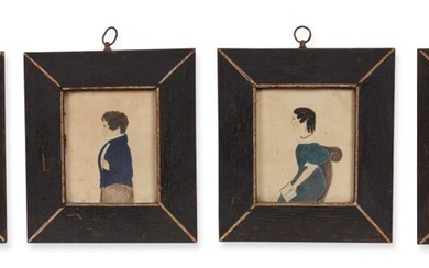American School, Set of Four Miniature Watercolor Portraits of a Family