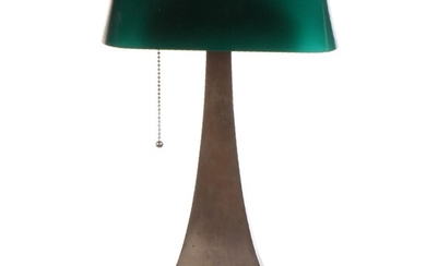 Amronlite Brass and Green Cased Glass Banker's Lamp, Early/Mid 20th C