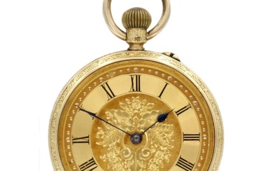 An 18ct cased lady's fob crown wind pocket watch. 30mm gilt ...