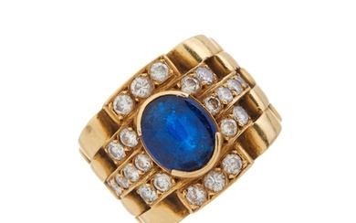 An 18ct gold blue paste and diamond tapered band ring, estim...