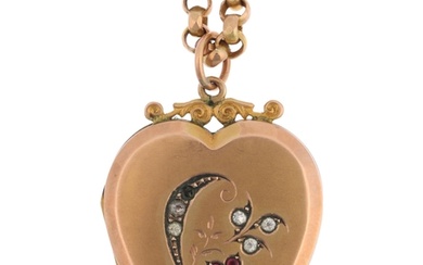 An Antique 9ct back and front heart photo locket pendant, on...