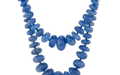An Art Deco graduated sapphire bead two-row necklace, with p...