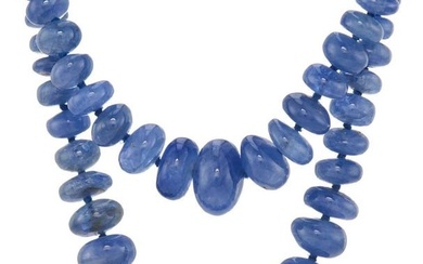 An Art Deco sapphire bead necklace, with diamond clasp