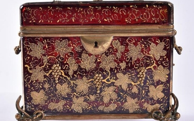 An Elaborate Cranberry Glass and Gilt Decorated Dresser