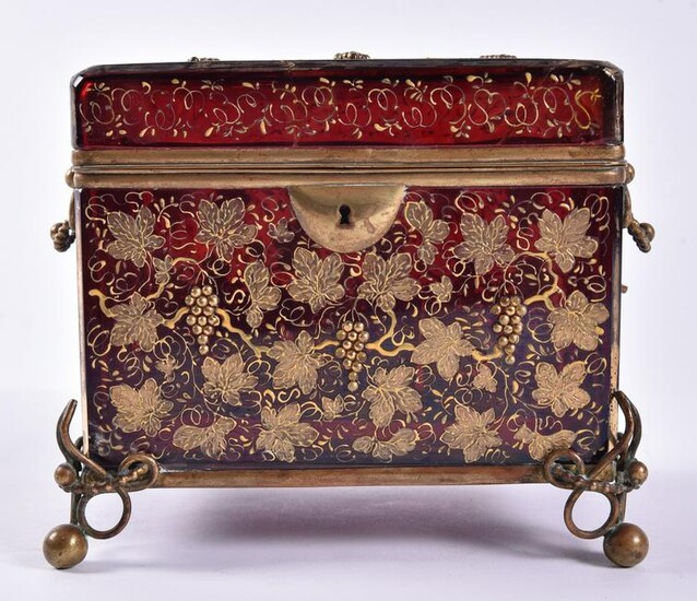An Elaborate Cranberry Glass and Gilt Decorated Dresser