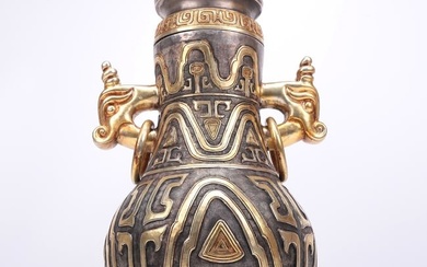 An Excellent Gilt-Bronze Silver 'Dragon' Beast-Handled Vase