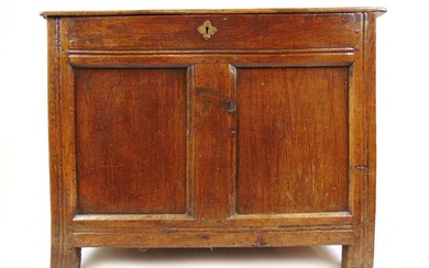 An early 18th century oak coffer of small proportions, the...