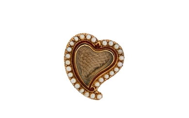 An enamel and hairwork heart brooch, 19th century