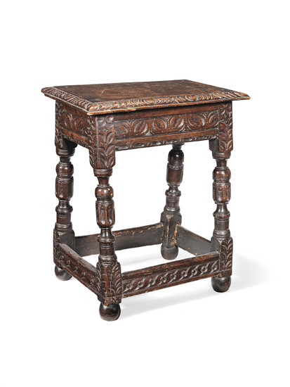 An interesting James I/Charles I gauge-carved oak joint stool, West Country, circa 1620-40