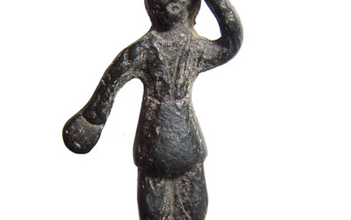 An interesting, crude Medieval bronze figure of a man
