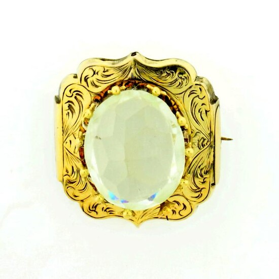 Antique 10ct White Topaz Pin in 14K Yellow Gold