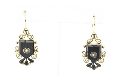 Antique 19th C Victorian 14kt Gold & Onyx Earrings