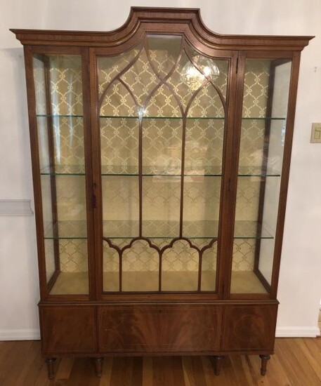 Antique Adams Bros. Paned Glass Curio Cabinet