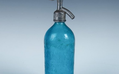 Antique Blue Glass Seltzer Bottle & Siphon Argentina 44 Soda