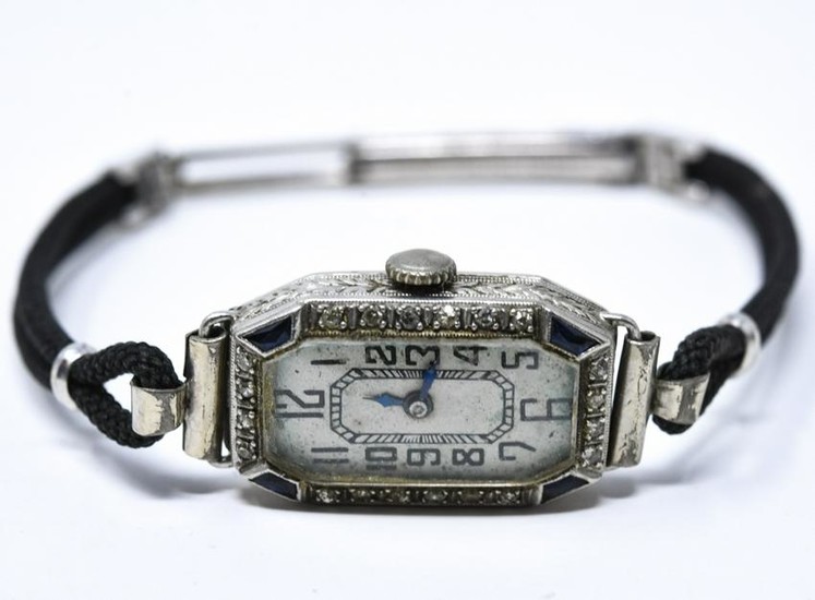 Antique C 1920s Platinum Diamond Sapphire Watch