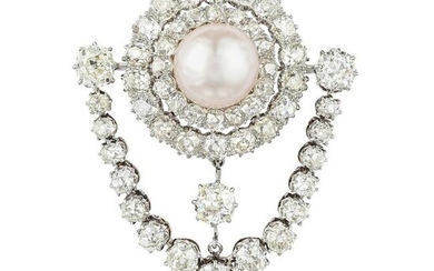 Antique Cultured Pearl and Diamond Brooch/Pendant