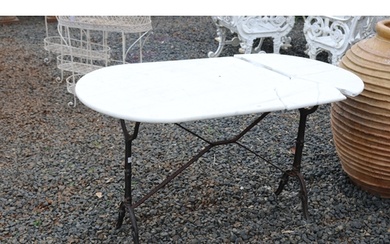 Antique French iron based marble topped garden or bistro tab...