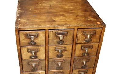 Antique 12 drawer mahogany counter top index file cabinet in a dovetail case