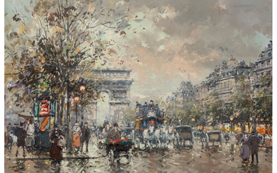 Antoine Blanchard (1910-1988), Arc de Triomphe et Avenue des Champs d'Elysees à Paris en 1900
