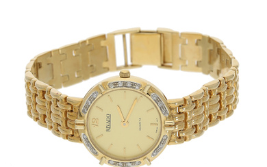 Armbanduhr: dekorative goldene Schmuckuhr mit Diamanten, Marke Rivado, 14K Gold