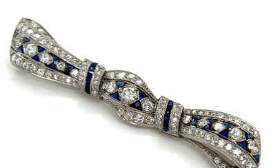 Art Deco Platinum Sapphire & Diamond Brooch