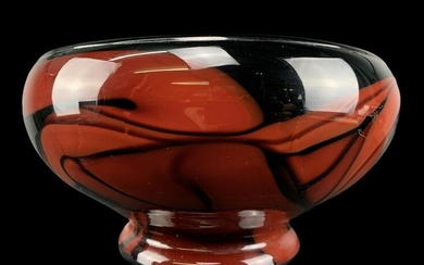 Art Glass Red Footed Bowl Marked Czechoslovakia