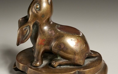 Asian rabbit-form bronze incense burner