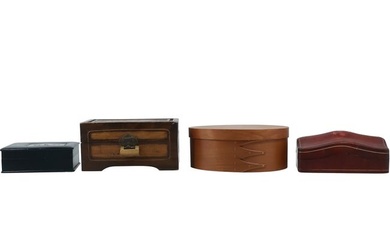 Assortment of 4 Wooden Dresser Boxes in Various Woods and Sizes