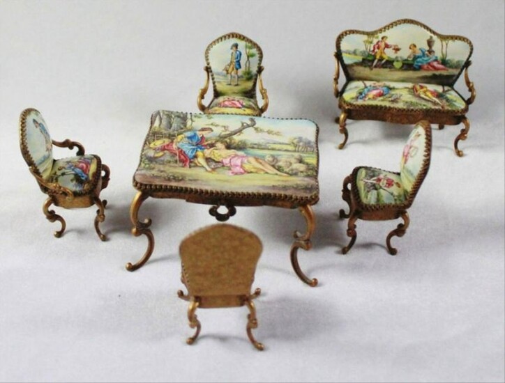 Austrian Viennese Vienna Enamel Miniature Furniture Set